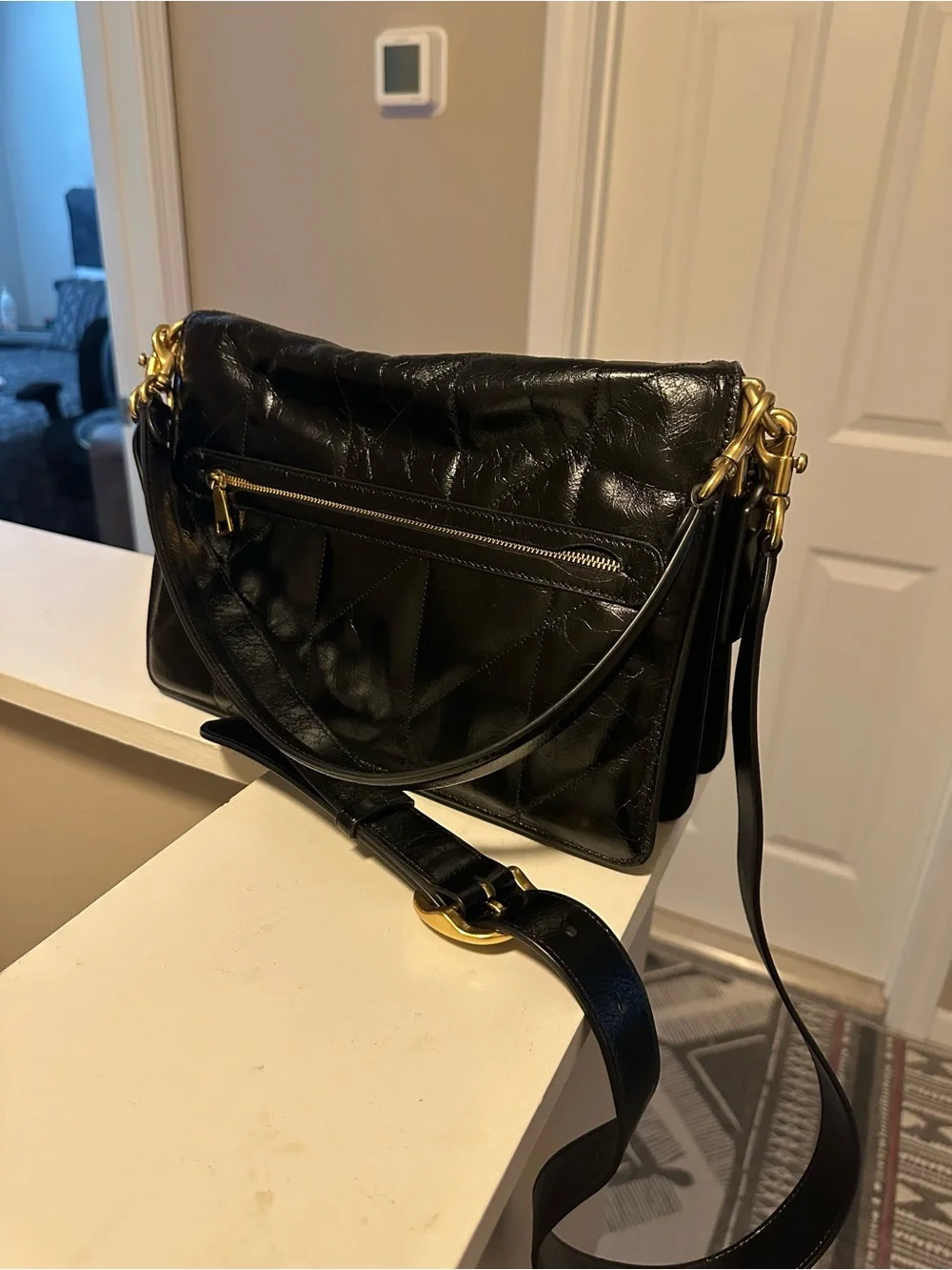 Coach Chain Tabby 30 Black Quilted Leather Shoulder Bag with Gold C Chain - Picture 2 of 4